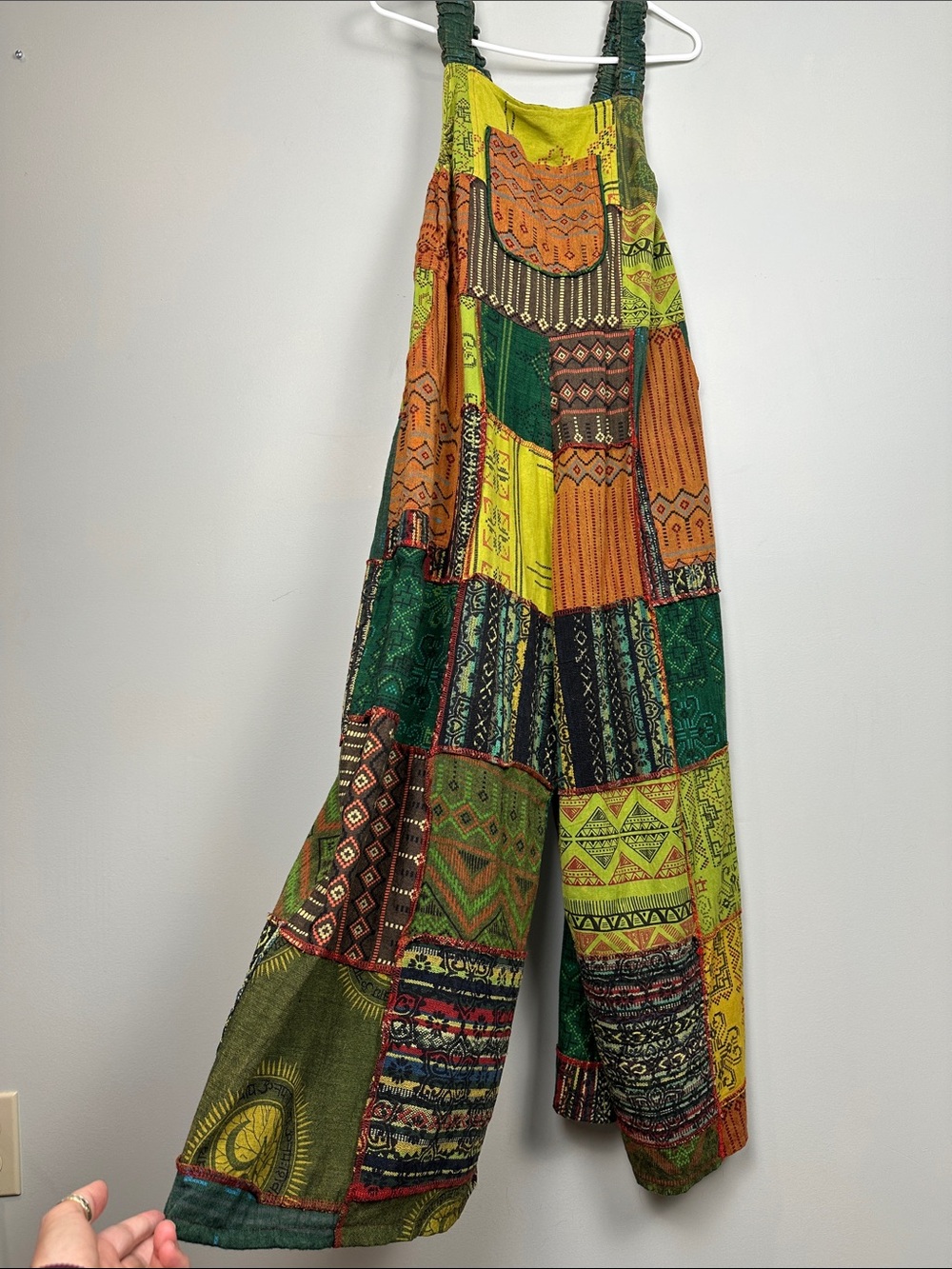 200. Nepal 100% cotton patchwork, wide leg overalls. boho